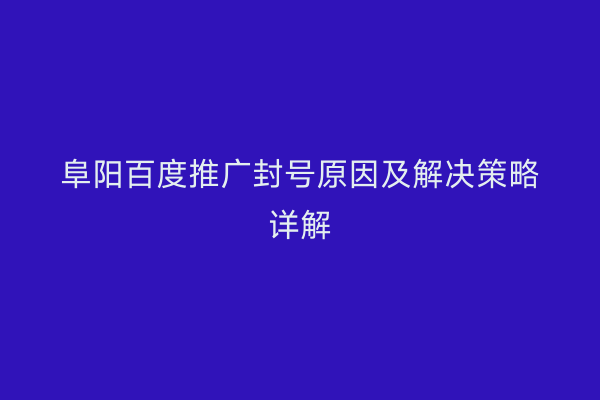 阜阳百度推广封号原因及解决策略详解