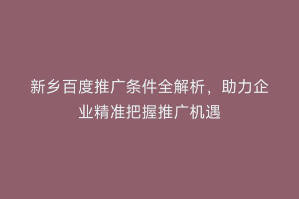 新乡百度推广条件全解析，助力企业精准把握推广机遇