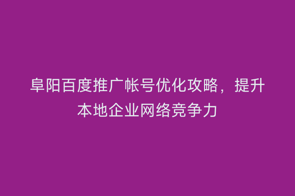 阜阳百度推广帐号优化攻略,提升本地企业网络竞争力