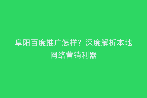 阜阳百度推广怎样？深度解析本地网络营销利器
