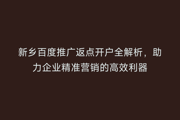 新乡百度推广返点开户全解析,助力企业精准营销的高效利器