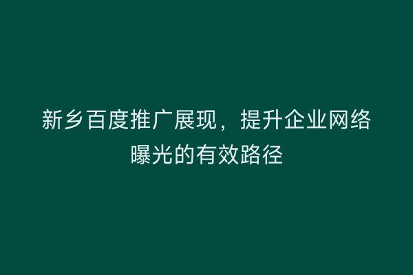 新乡百度推广展现，提升企业网络曝光的有效路径