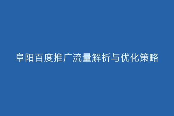 阜阳百度推广流量解析与优化策略