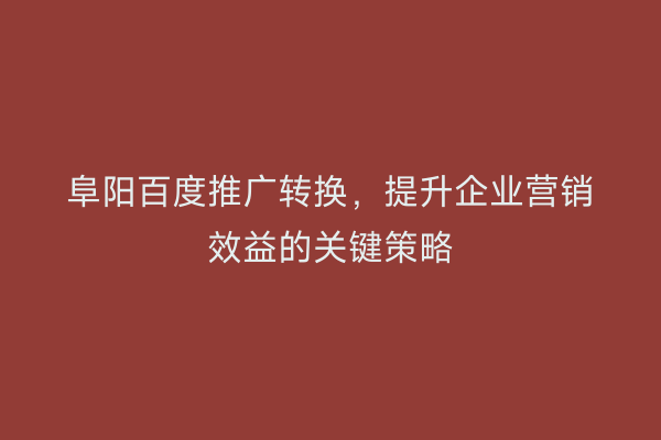 阜阳百度推广转换,提升企业营销效益的关键策略