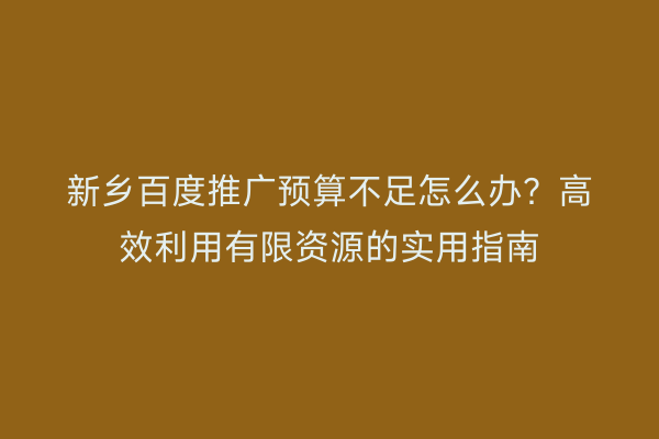 新乡百度推广预算不足怎么办?高效利用有限资源的实用指南