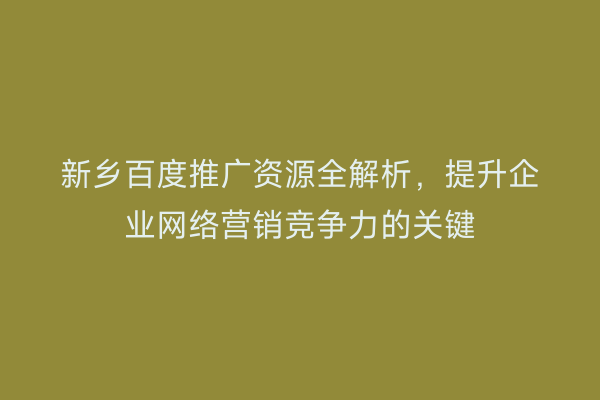 新乡百度推广资源全解析,提升企业网络营销竞争力的关键