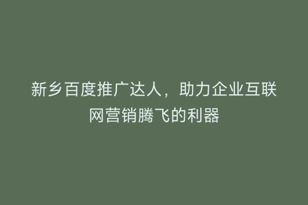 新乡百度推广达人,助力企业互联网营销腾飞的利器