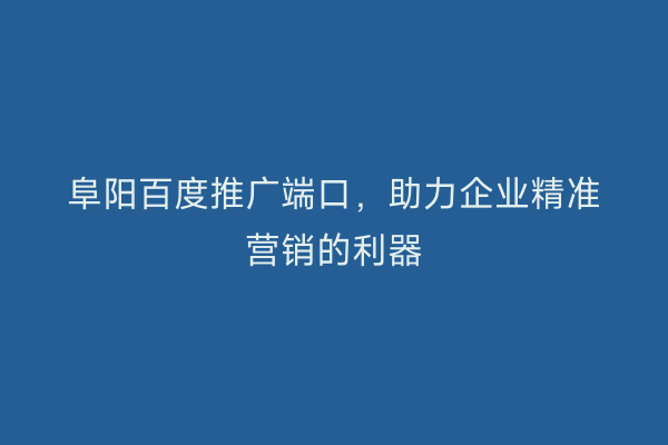 阜阳百度推广端口,助力企业精准营销的利器