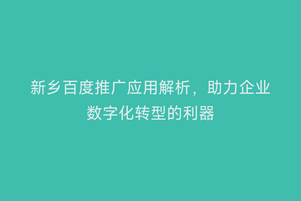 新乡百度推广应用解析，助力企业数字化转型的利器