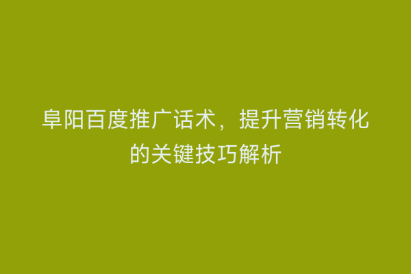 阜阳百度推广话术,提升营销转化的关键技巧解析