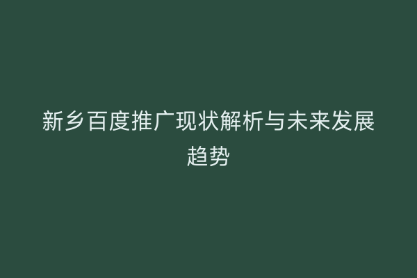 新乡百度推广现状解析与未来发展趋势