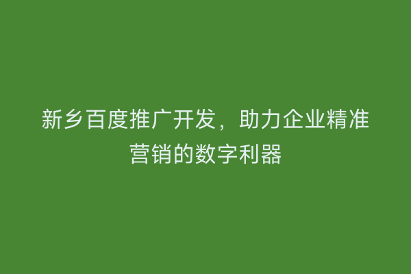 新乡百度推广开发,助力企业精准营销的数字利器