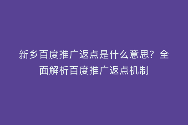 新乡百度推广返点是什么意思？全面解析百度推广返点机制