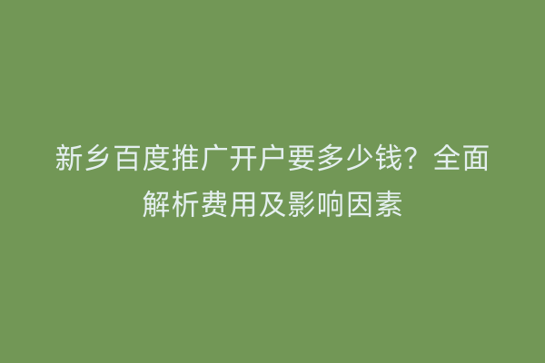 新乡百度推广开户要多少钱？全面解析费用及影响因素