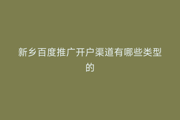 新乡百度推广开户渠道有哪些类型的