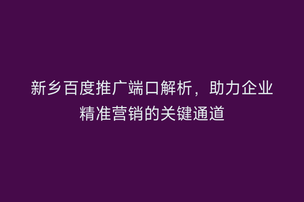 新乡百度推广端口解析,助力企业精准营销的关键通道