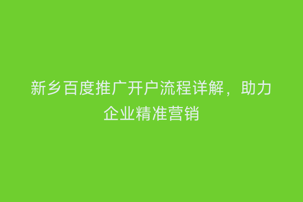 新乡百度推广开户流程详解，助力企业精准营销