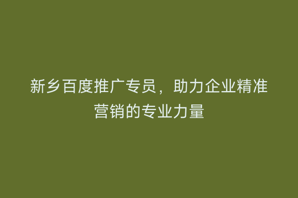新乡百度推广专员,助力企业精准营销的专业力量