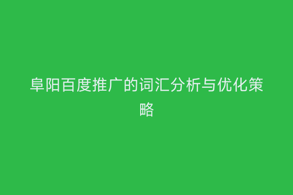 阜阳百度推广的词汇分析与优化策略