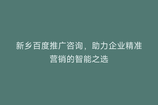 新乡百度推广咨询,助力企业精准营销的智能之选