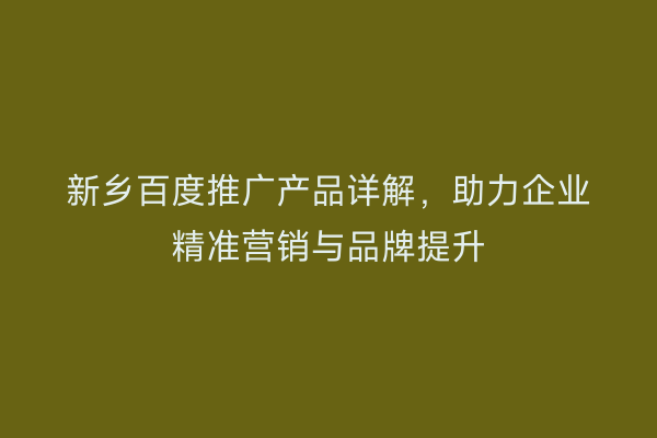 新乡百度推广产品详解,助力企业精准营销与品牌提升