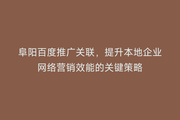 阜阳百度推广关联,提升本地企业网络营销效能的关键策略