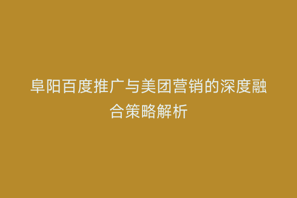 阜阳百度推广与美团营销的深度融合策略解析