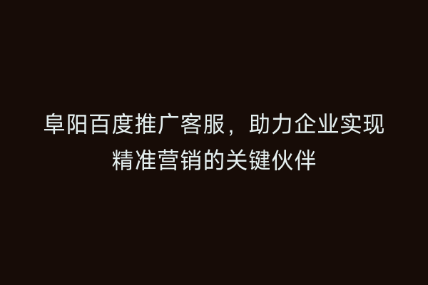 阜阳百度推广客服，助力企业实现精准营销的关键伙伴