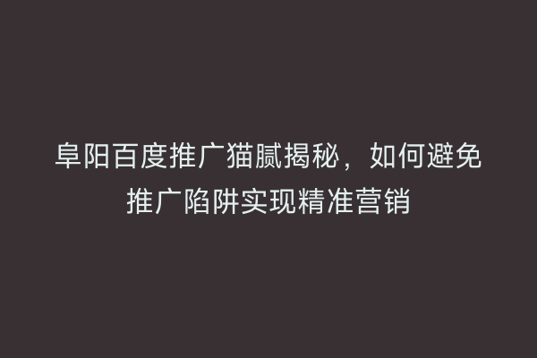 阜阳百度推广猫腻揭秘，如何避免推广陷阱实现精准营销