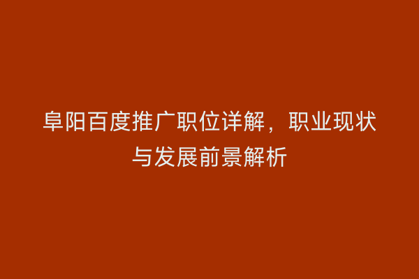 阜阳百度推广职位详解,职业现状与发展前景解析