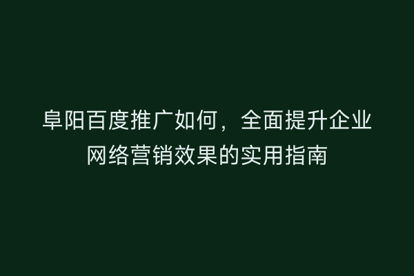 阜阳百度推广如何，全面提升企业网络营销效果的实用指南