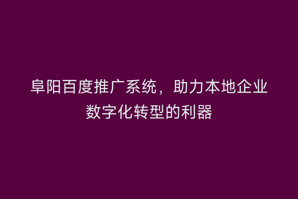 阜阳百度推广系统，助力本地企业数字化转型的利器