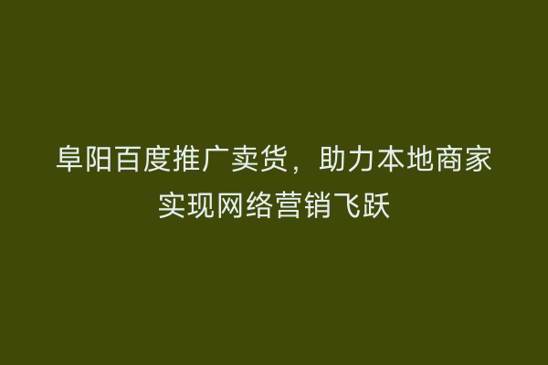 阜阳百度推广卖货，助力本地商家实现网络营销飞跃