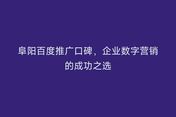 阜阳百度推广口碑，企业数字营销的成功之选