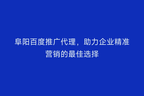 阜阳百度推广代理,助力企业精准营销的最佳选择