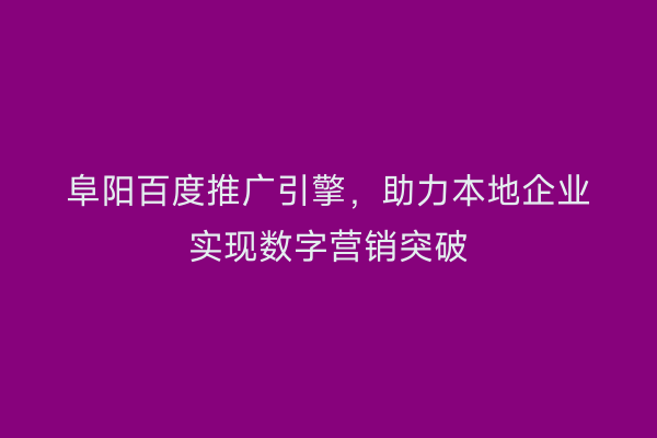 阜阳百度推广引擎,助力本地企业实现数字营销突破