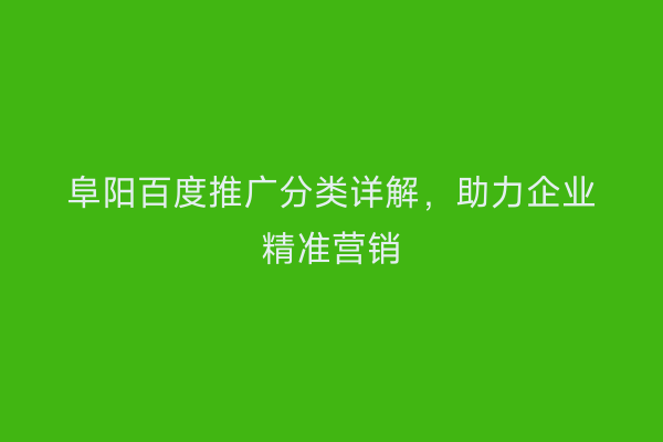 阜阳百度推广分类详解,助力企业精准营销