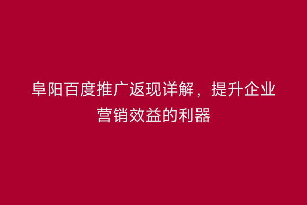 阜阳百度推广返现详解,提升企业营销效益的利器