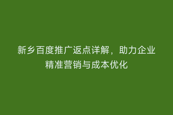 新乡百度推广返点详解,助力企业精准营销与成本优化