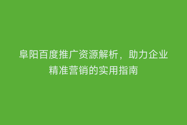 阜阳百度推广资源解析,助力企业精准营销的实用指南