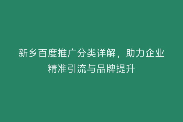新乡百度推广分类详解,助力企业精准引流与品牌提升