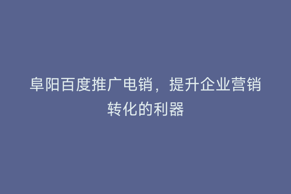 阜阳百度推广电销,提升企业营销转化的利器