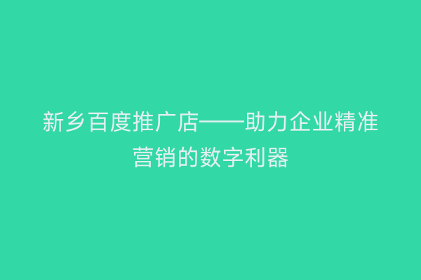 新乡百度推广店——助力企业精准营销的数字利器