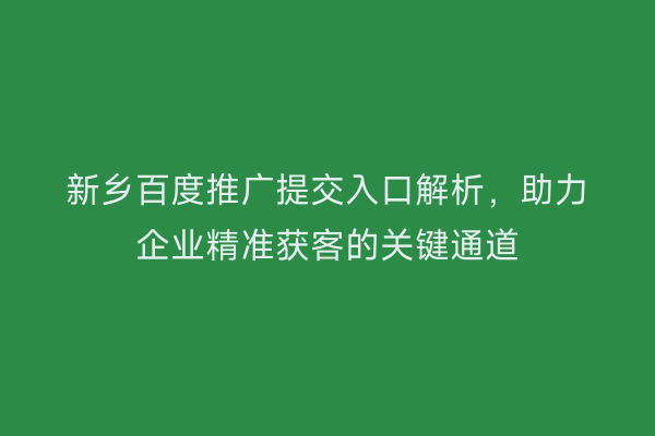 新乡百度推广提交入口解析,助力企业精准获客的关键通道