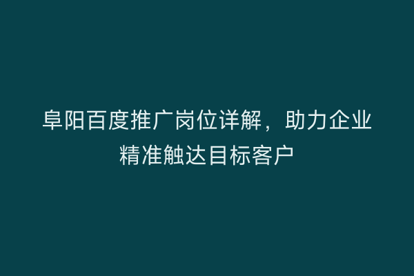 阜阳百度推广岗位详解,助力企业精准触达目标客户