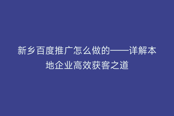 新乡百度推广怎么做的——详解本地企业高效获客之道