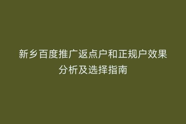 新乡百度推广返点户和正规户效果分析及选择指南