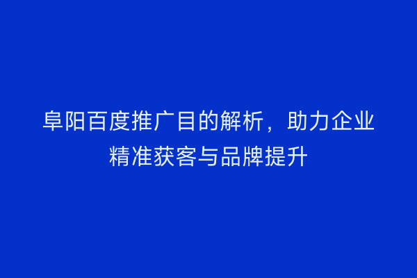 阜阳百度推广目的解析,助力企业精准获客与品牌提升