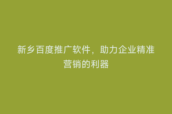 新乡百度推广软件，助力企业精准营销的利器