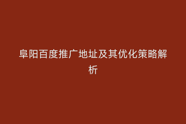 阜阳百度推广地址及其优化策略解析